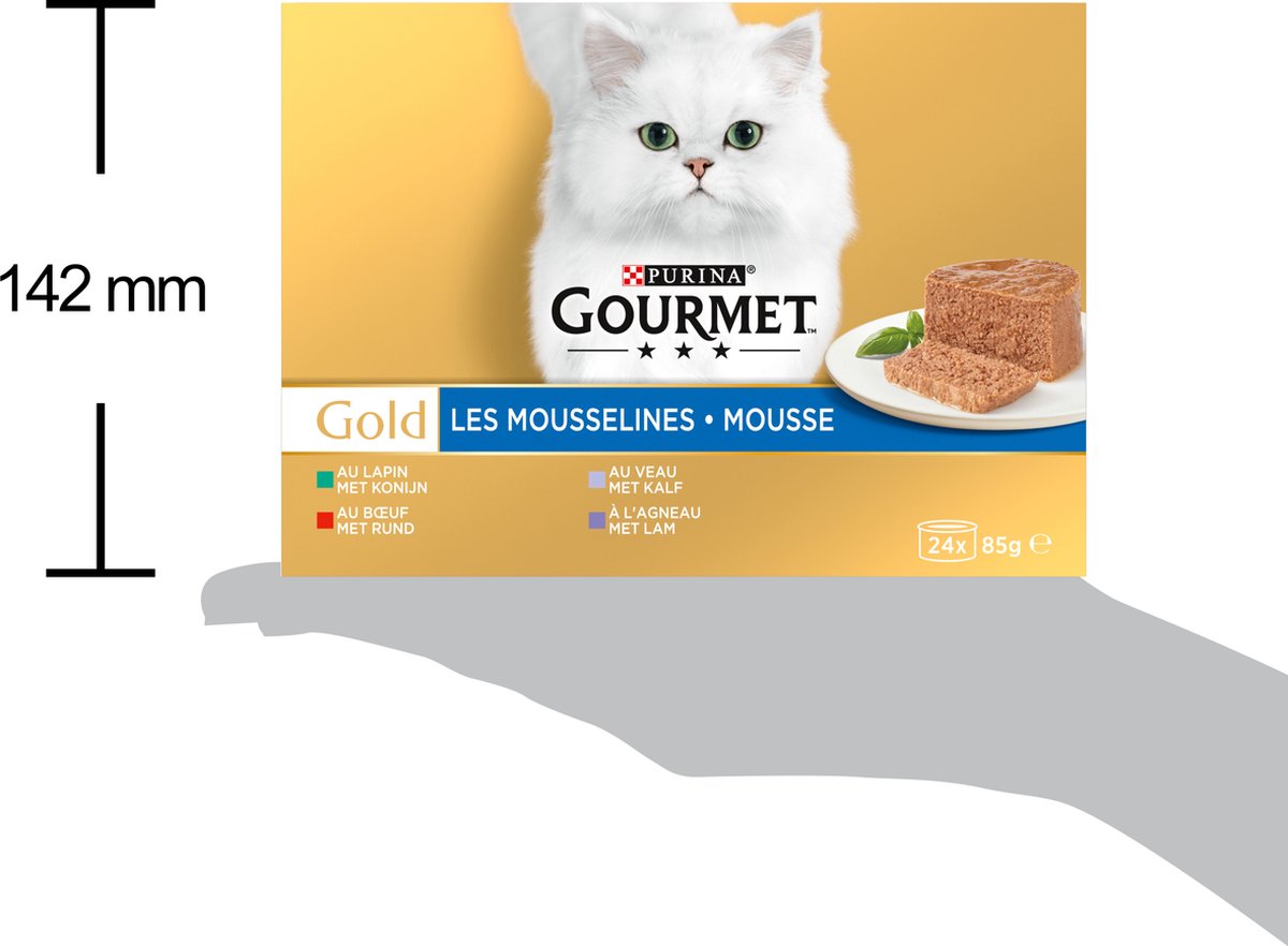  Gourmet Gold Mousse - Kattenvoer Natvoer - Met Konijn, Rund, Kalf, Lam - 96 X 85 Gr