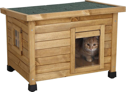 Merkloos Rexa® Kattenhuisje Van Dennenhout 57x45x43cm | Kattenmand Voor Buiten Of In Huis | Beschermt Kat Tegen Kou En Geeft Veilig Gevoel | Makkelijke Ingang | Hoogwaardig Hout | Kattenbak | Katten Huis
