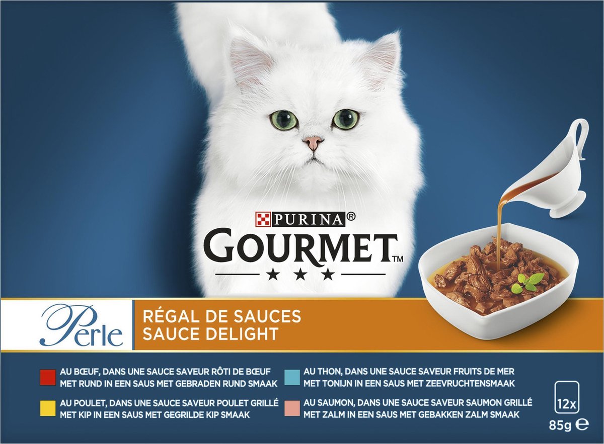  Gourmet Perle Sauce Delight - Kattenvoer Natvoer - Rund, Kip, Tonijn &amp; Zalm - 48 X 85 Gr