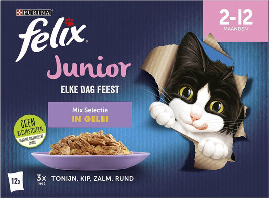  Felix Elke Dag Feest Mix Selectie In Gelei Junior - Katten Droogvoer - 48 X 85g