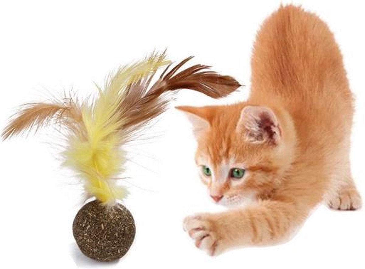 Merkloos EPIN | Kattenkruid Balletje Met Veer | Leuk &amp; Lekker Kattenspeelgoed | Speelgoed Voor Katten