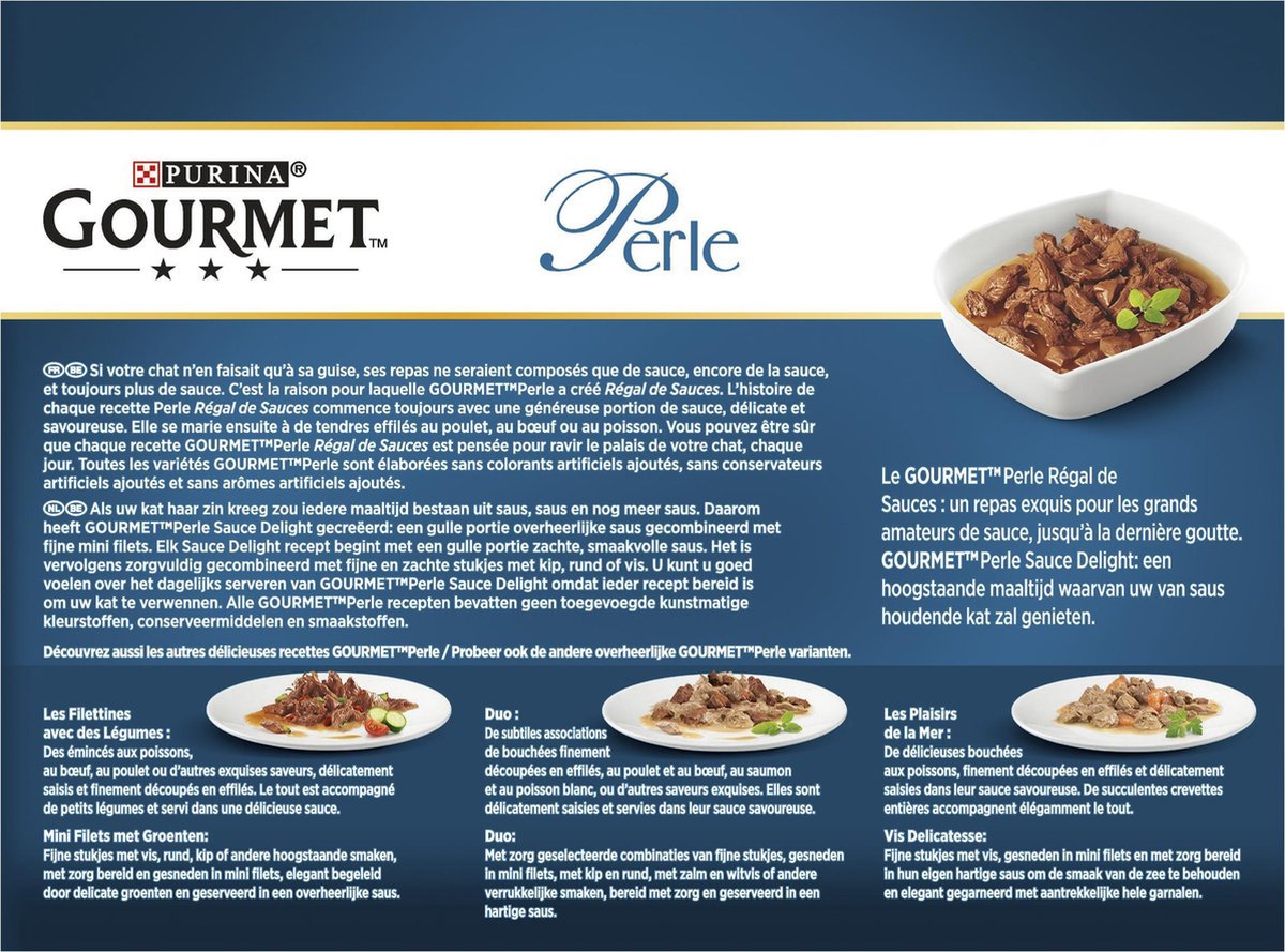  Gourmet Perle Sauce Delight - Kattenvoer Natvoer - Rund, Kip, Tonijn &amp; Zalm - 48 X 85 Gr