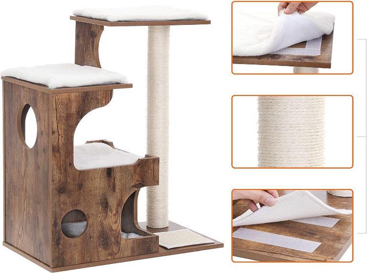  MIRA Home - Krabpaal Voor Katten - Krabpaal - Hout/Sisal - Bruin/Zwart - 66x42x88