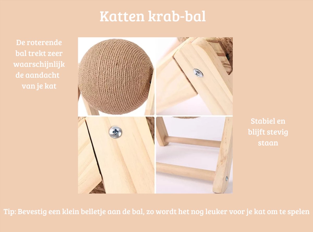  Janse Katten Krab Bal - Katten Speelgoed - Krabmeubel - Kattenkrabpaal - Krabplank - Krabbal - Kattenspeeltje - Krabbol - Inclusief Kattenkruid
