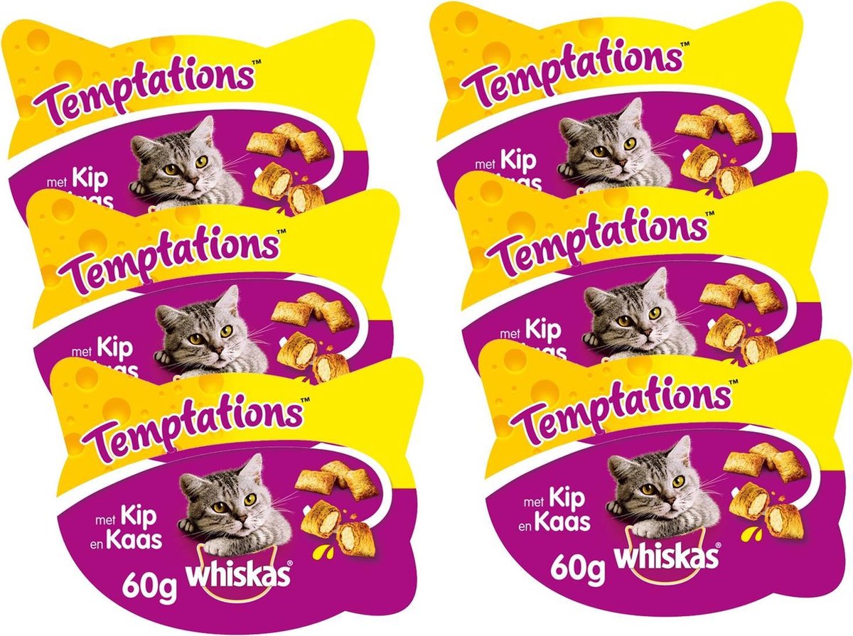  Whiskas Temptations 60 G - Kattensnack - 6 X Kip&amp;Kaas