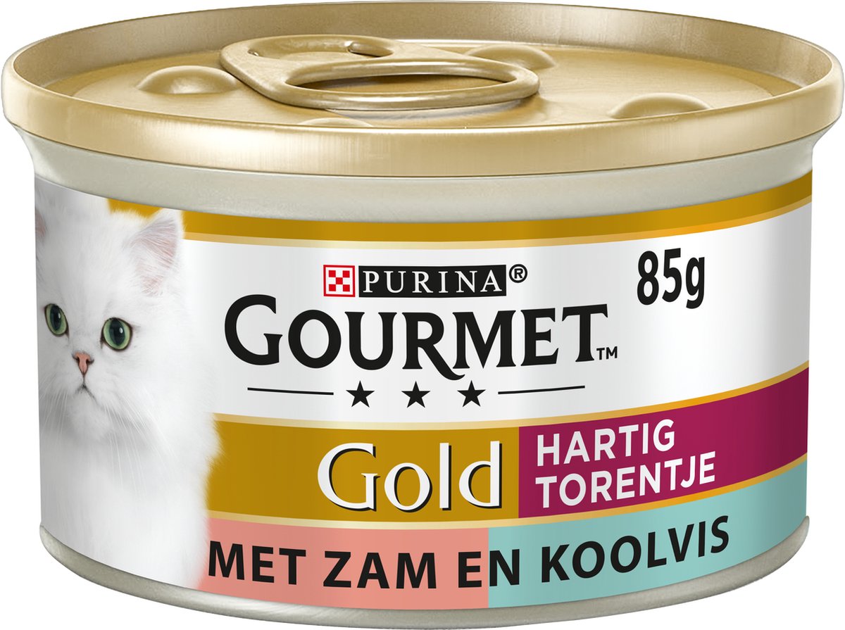  Gourmet Gold Hartig Torentje DUO - Kattenvoer Natvoer - Zalm &amp; Koolvis - 24 X 85 Gram