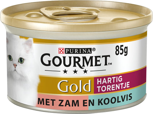  Gourmet Gold Hartig Torentje DUO - Kattenvoer Natvoer - Zalm &amp; Koolvis - 24 X 85 Gram