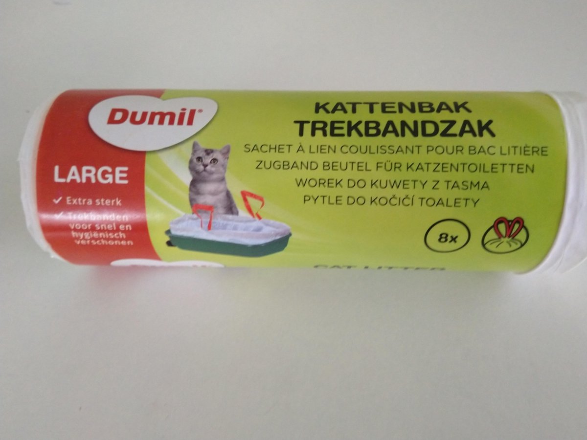  Dumil Kattenbak Zakken | Met Trekband | 15 Liter | 1 Rol | 8 Zakken | Extra Sterk