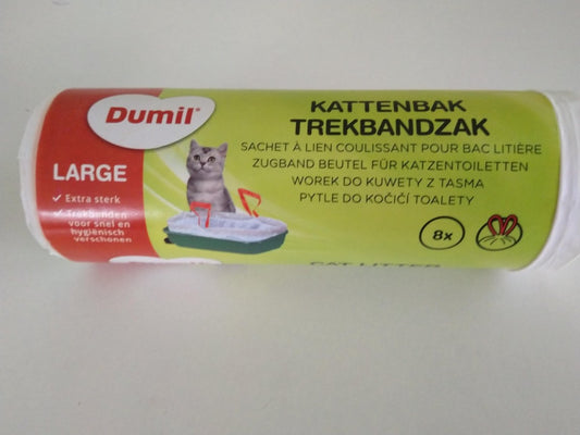  Dumil Kattenbak Zakken | Met Trekband | 15 Liter | 1 Rol | 8 Zakken | Extra Sterk