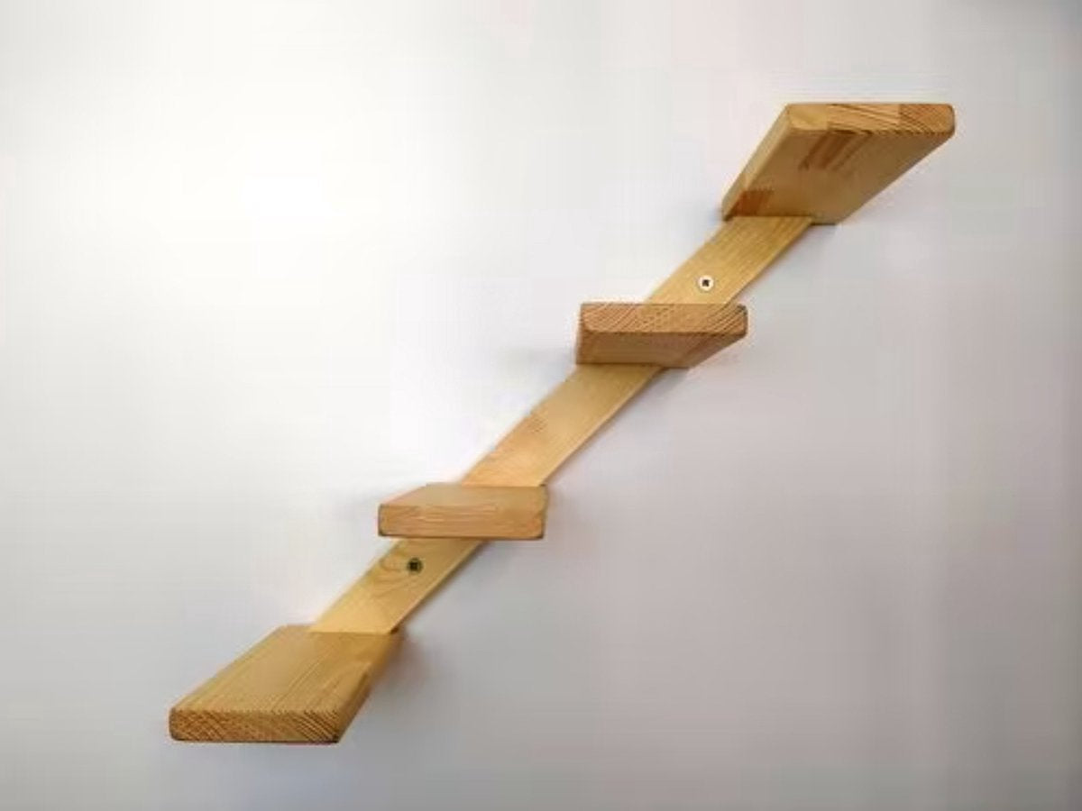  Kattentrap Hout - Linksonder Naar Rechtsboven - Handgemaakte Kattenladder - Katten Klimmuur Klimwand
