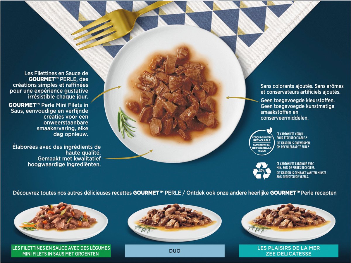  Gourmet Perle Mini Filets – Kattenvoer Natvoer – Met Rund, Kip, Konijn, Zalm – 48 X 85 Gr