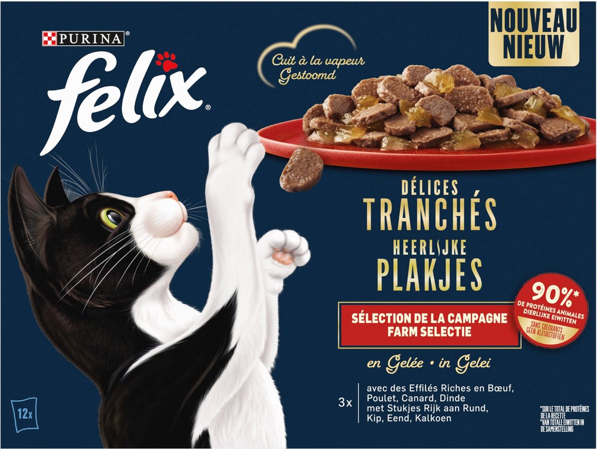  Felix Heerlijke Plakjes Farm Selectie Kattenvoer Nat 4(12x80g)