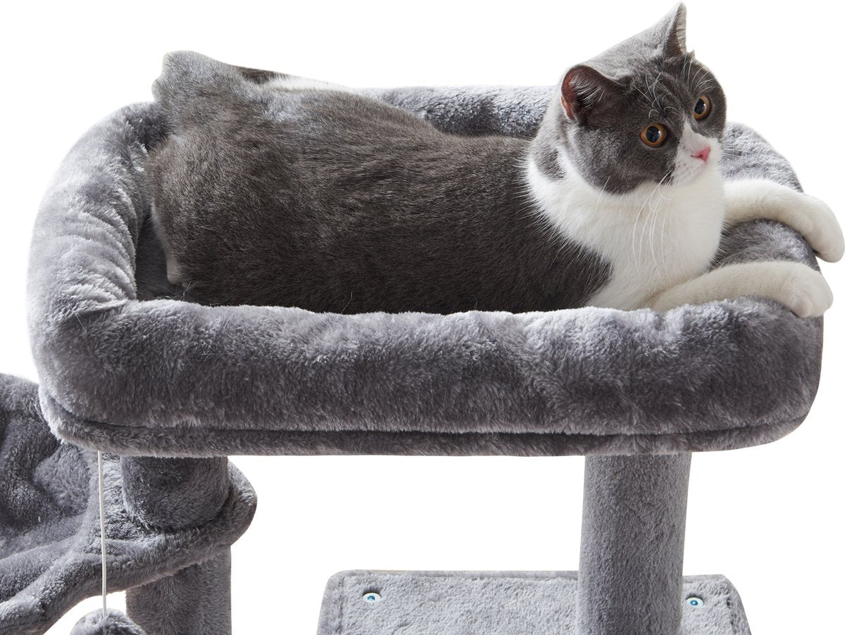  ACAZA Krabpaal, Kattenboom Met Krabbord En Huisjes Voor Meerdere Katten, Lichtgrijs
