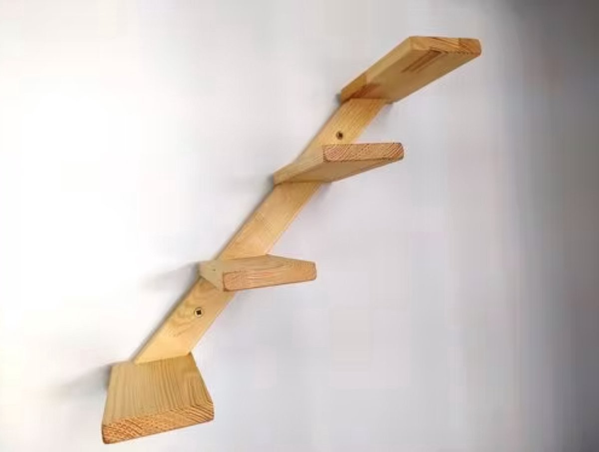  Kattentrap Hout - Linksonder Naar Rechtsboven - Handgemaakte Kattenladder - Katten Klimmuur Klimwand