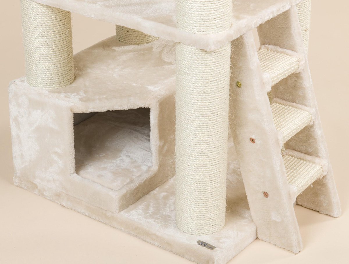  RHRQuality Corner Coon Krabpaal Voor Grote Katten - 60 X 56 X 151 Cm - Crème