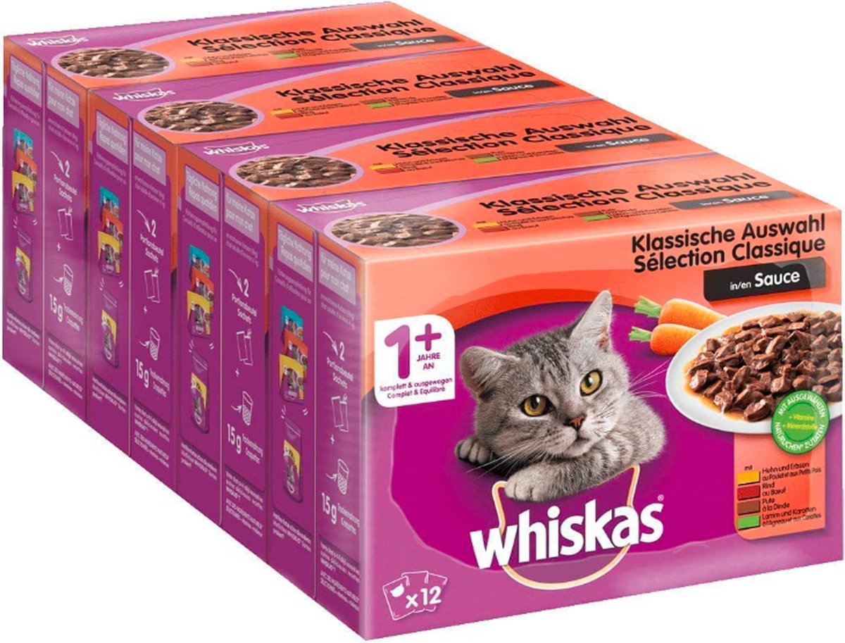  Whiskas Classic Selectie Kattenvoer, Hoogwaardig Nat Voer Voor Volwassen Katten 48 X 100g