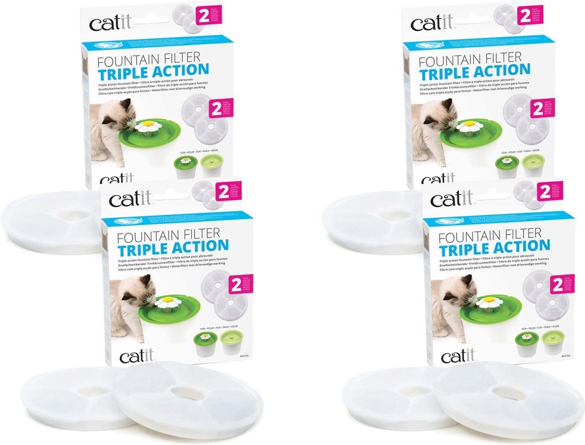  Catit Filters Triple Action 2 Pack - Kattendrinkbak - 4 X 4x14.5x17.5 Cm Wit