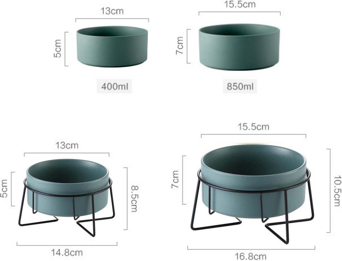  GIZMO 2x Voerbak Kat - 400 Ml - Groen - Keramische Drink- &amp; Voerbakken Met Standaard - 13 Cm - 2 Stuks