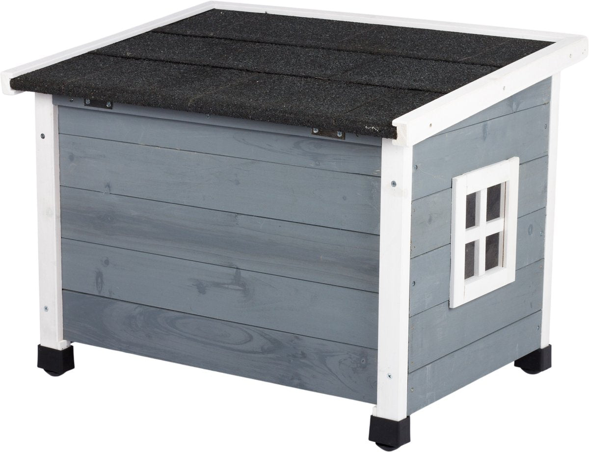  MyMax Kattenhuis - Hout - Openslaand Bitumen Dak - Kattenhuis Voor Buiten - Kattenhok - Kattenhuisje Hout - Grijs - 57*45*43CM