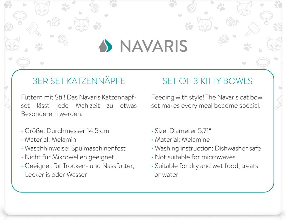  Navaris Voerbakjes Voor Katten - Set Van 3 Voer- En Waterbakken - Met Kattenkopjes Vorm - Antislip - Etensbakjes In Grijs, Wit En Zwart