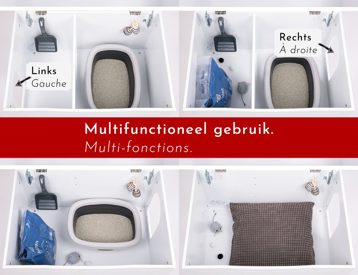  WONDERMAKE® Grote Kattenkast Houten Voor Kattenbak-box Kattentoilet, XL-kattenbak Dressoir Kastje, Designer Kattenhuis Met Kattenhol Kattenmand, Kasten Kast Voor Badkamer, 73,5 X 51,5 X 57 Cm, Wit