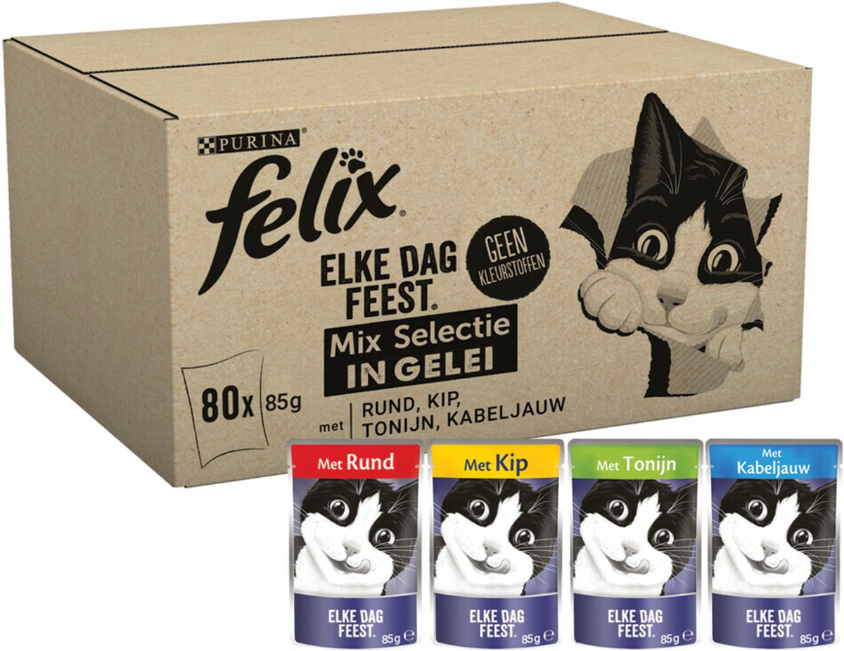 Felix Elke Dag Feest Mix Selectie In Gelei - Katten Natvoer - 80 X 85g