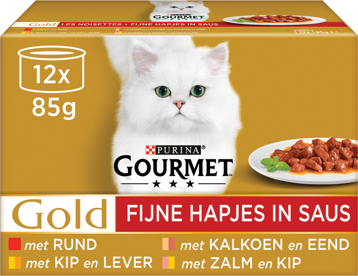  Gourmet Gold Fijne Hapjes In Saus - Kattenvoer Natvoer - Vis/Vlees - 96 X 85 Gr