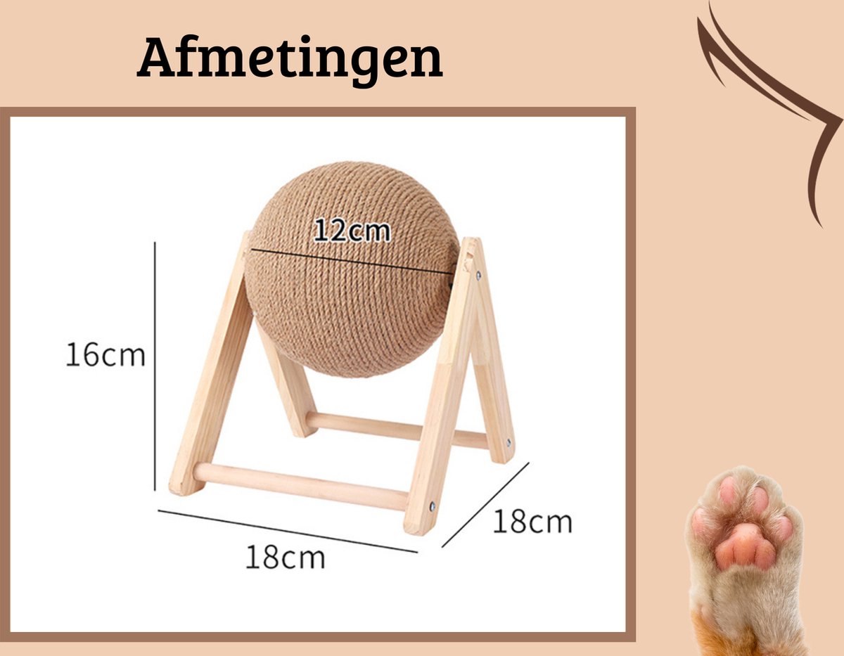  Janse Katten Krab Bal - Katten Speelgoed - Krabmeubel - Kattenkrabpaal - Krabplank - Krabbal - Kattenspeeltje - Krabbol - Inclusief Kattenkruid
