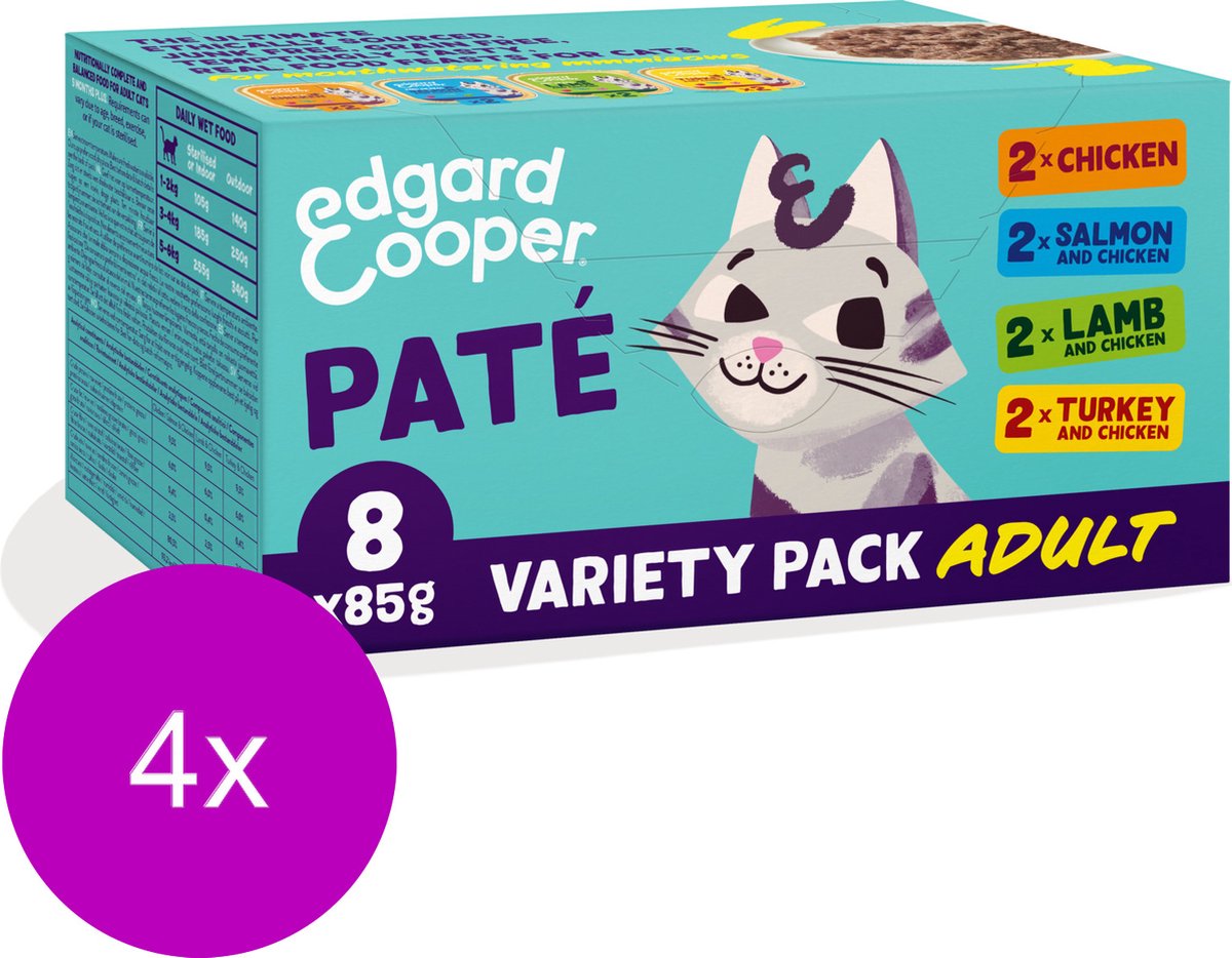  4x Edgard &amp; Cooper Kattenvoer Adult Multipack Pate 8 X 85 Gr