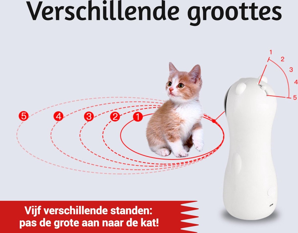 Merkloos Automatisch Kattenspeeltje Laser Intelligent Interactief Voor Katten – Laser Kat – 3 Verschillende Standen – Incl. Oplaadkabel – Geruisloze Motor