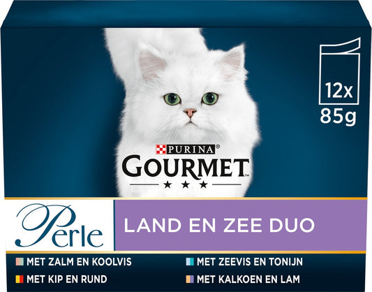  Gourmet Perle - Kattenvoer Natvoer - Land &amp; Zee Duo Met Kip En Rund - 48 X 85 Gram