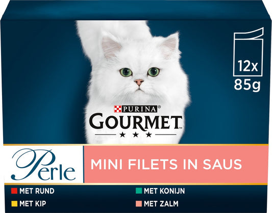  Gourmet Perle Mini Filets – Kattenvoer Natvoer – Met Rund, Kip, Konijn, Zalm – 48 X 85 Gr
