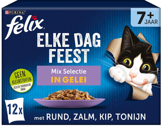  Felix Elke Dag Feest Mix Selectie In Gelei 7+ Senior - Katten Natvoer - 48 X 85g