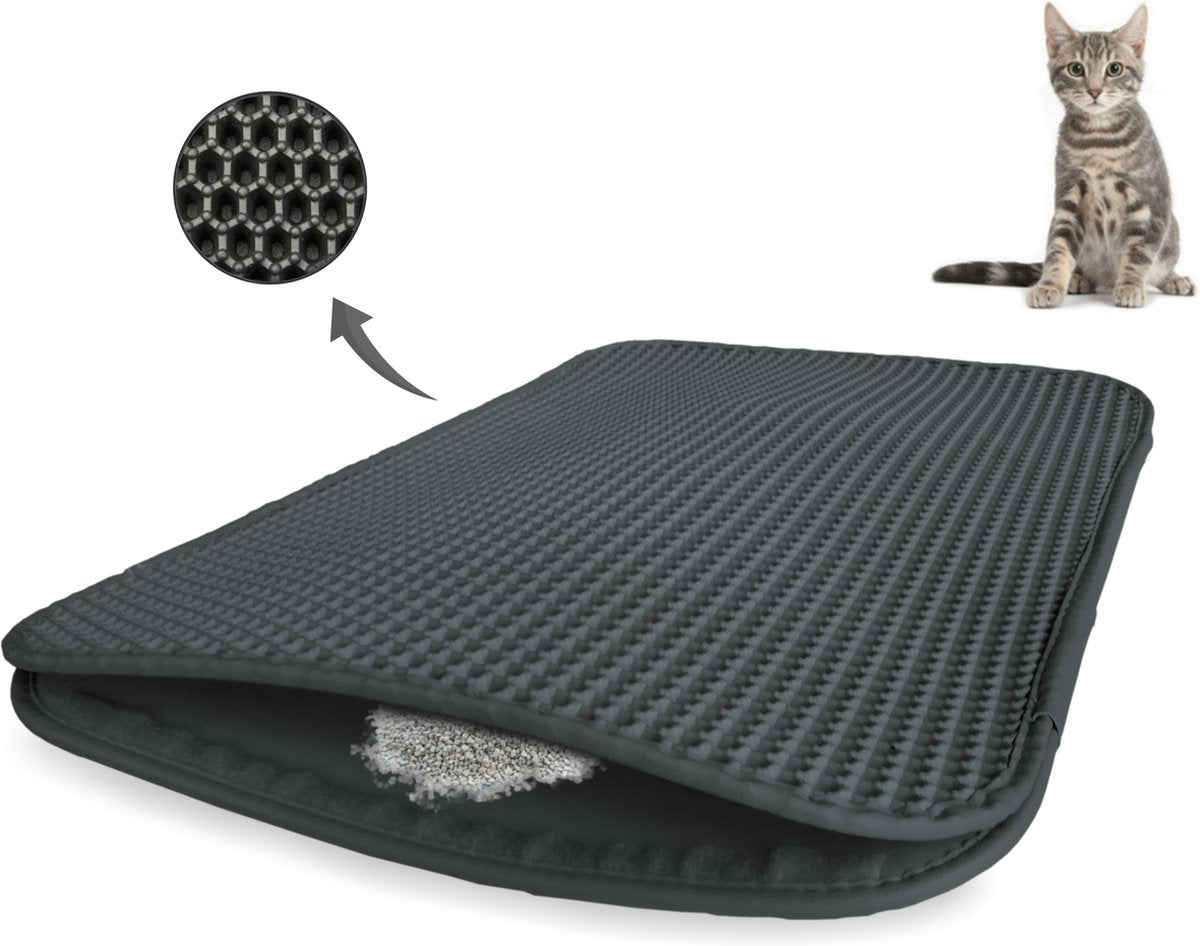  Kattenbakmat - 40 X 50 Cm - Grijs - Uitloopmat Kat - Kattenbakvulling - Opvang Ruimte - Grit Opvanger - Waterdicht - Eco-friendly
