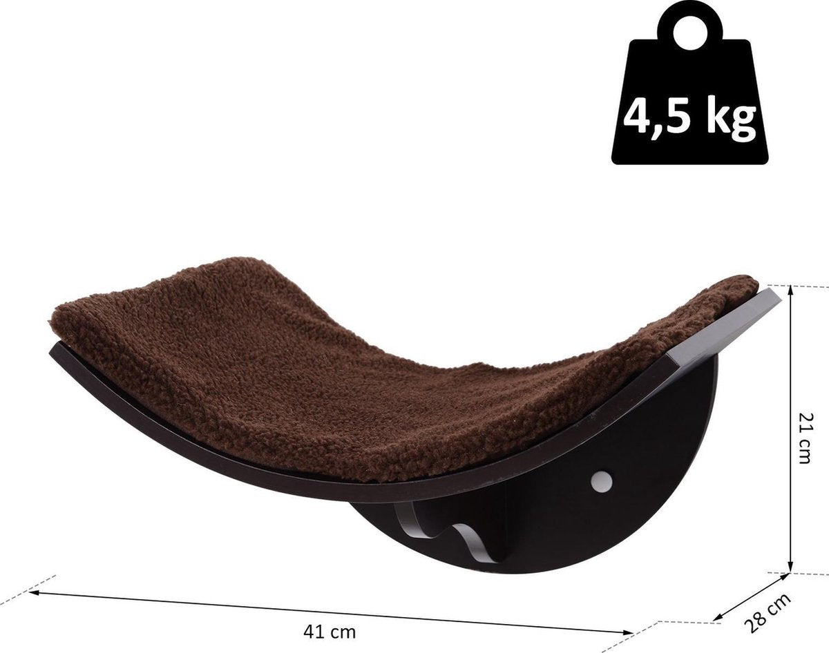 Merkloos Paws And Claws - Cat Shelf – Hangmat Kat – Kattenplank - Kattenbed - Wasbaar – Wandmontage – MDF - Bruin