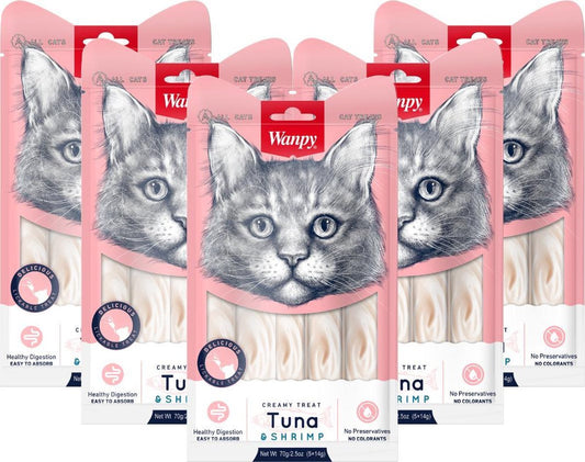  Wanpy Creamy Lickable Treats Tonijn En Garnaal - Voordeelbundel 5 Stuks - Kattensnack