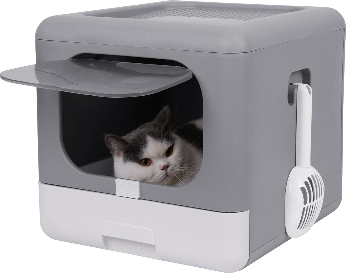  Kattenbak Groot - Kattenbak XXL - Kattenbak Grote Katten - Opvouwbaar – Grijs