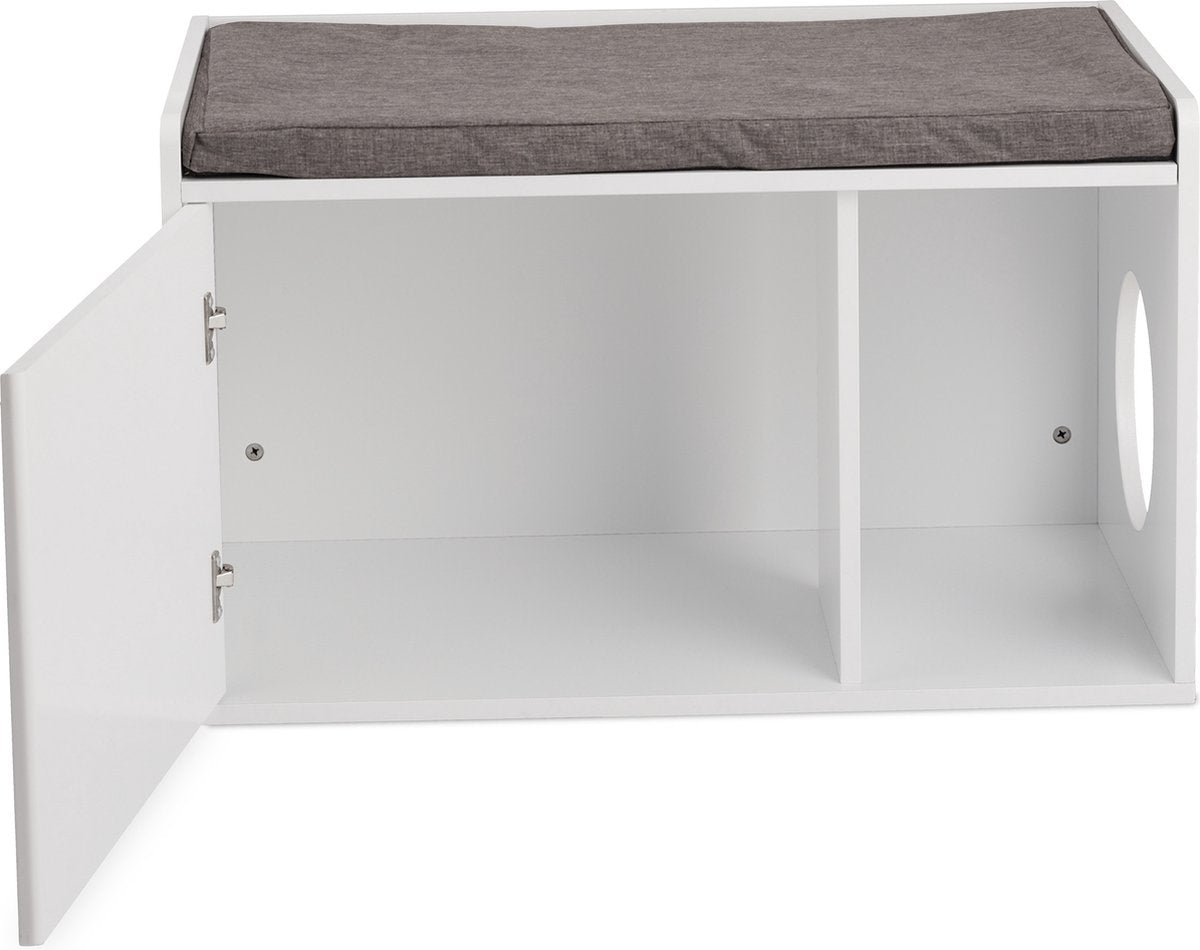  Relaxdays Kattenbak Ombouw - Met Zitkussen - Kattenhuis Wit - Kattenmeubel - Kattenkast