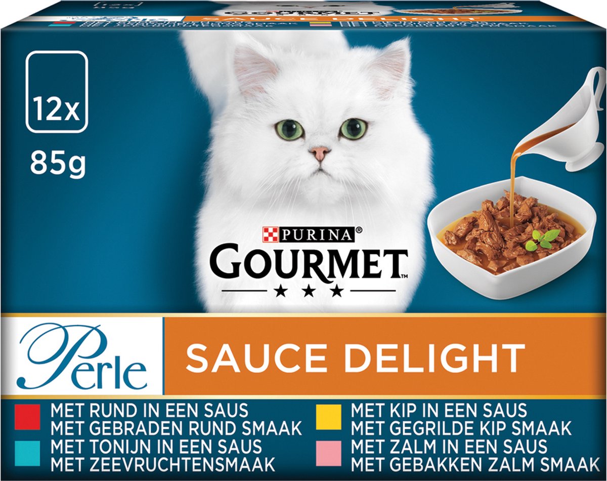  Gourmet Perle Sauce Delight - Kattenvoer Natvoer - Rund, Kip, Tonijn &amp; Zalm - 48 X 85 Gr