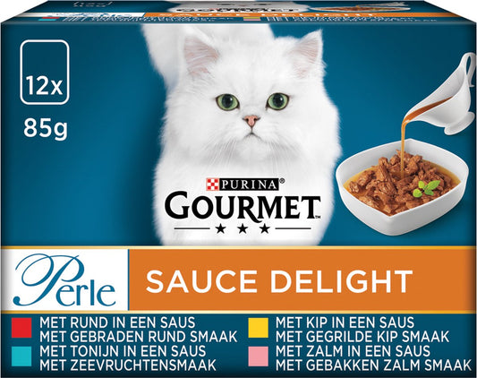  Gourmet Perle Sauce Delight - Kattenvoer Natvoer - Rund, Kip, Tonijn &amp; Zalm - 48 X 85 Gr