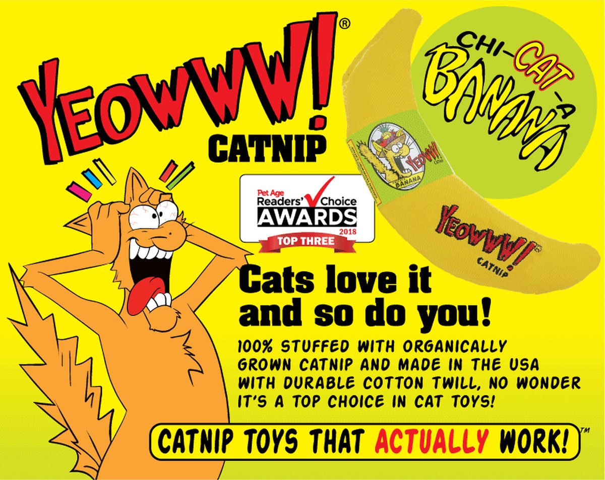  Yeowww! Chicata Banana - Speeltje Voor Katten Met Kattenkruid - De Meest Krachtige Catnip Ter Wereld – Onweerstaanbaar – Katoen – 17.7 Cm - Geel