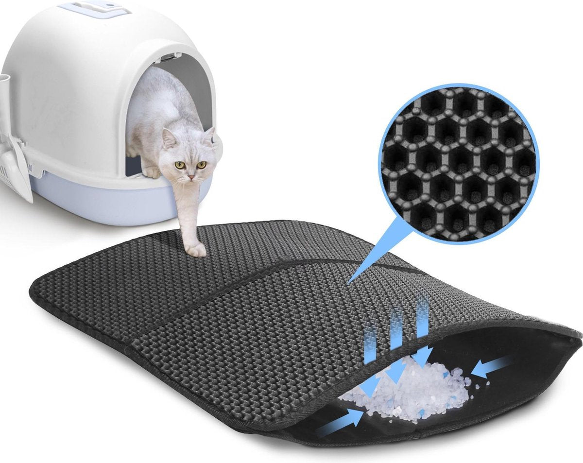  Nobleza Kattenbakmat - Kattenmat Met Filter - Kattenbak Accessoires - Grit Opvanger - 3 Lagen - Waterdicht - 60x45 Cm - Opvouwbaar - Zwart