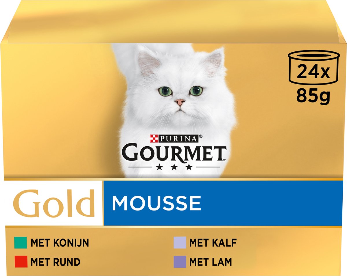  Gourmet Gold Mousse - Kattenvoer Natvoer - Met Konijn, Rund, Kalf, Lam - 96 X 85 Gr