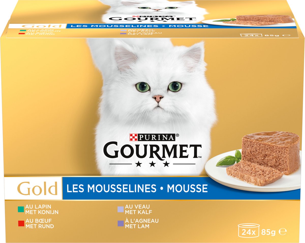  Gourmet Gold Mousse - Kattenvoer Natvoer - Met Konijn, Rund, Kalf, Lam - 96 X 85 Gr