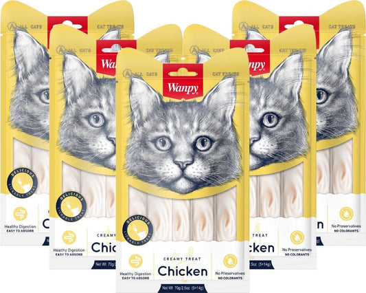  Wanpy Creamy Lickable Treats Kip - Voordeelbundel 5 Stuks - Kattensnack