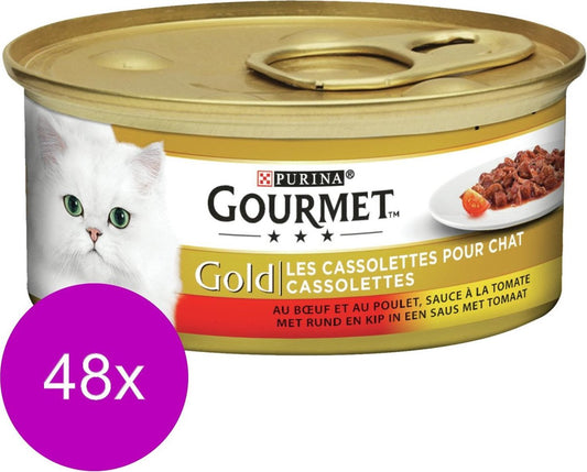  Gourmet Gold Cassolettes 85 G - Kattenvoer - 48 X Rund&amp;Tomaat