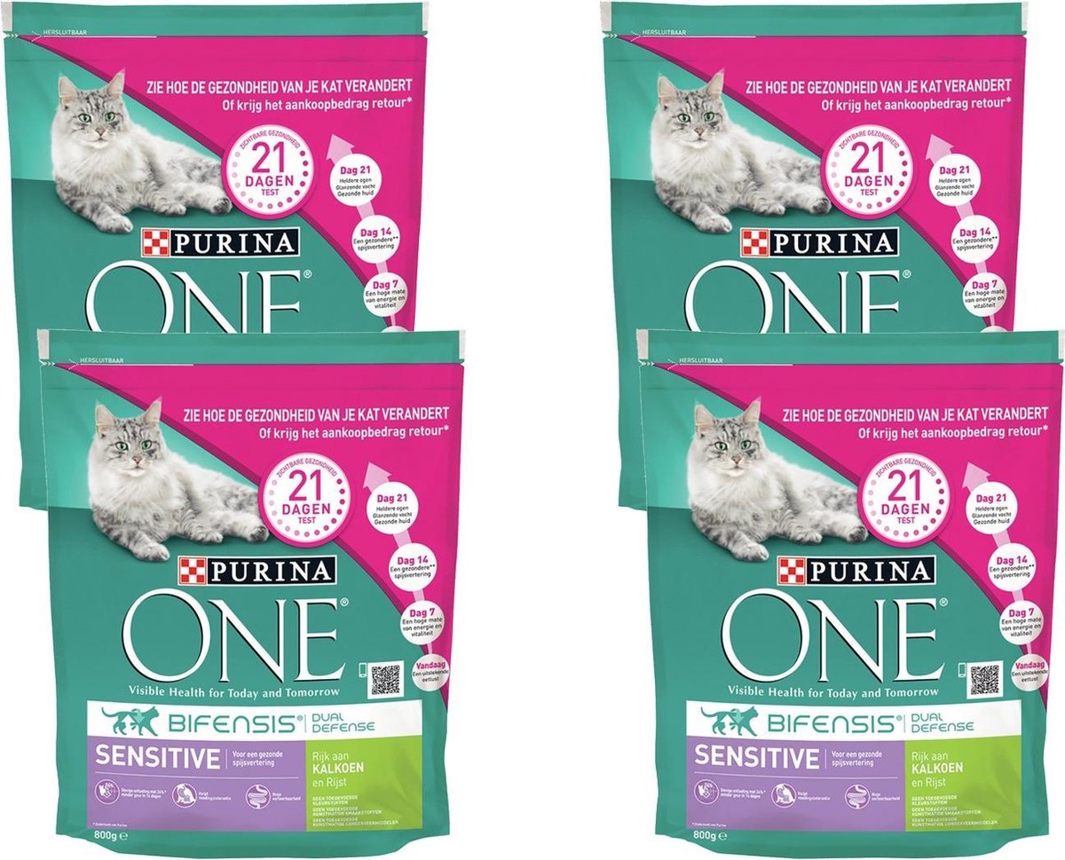  Purina One Sensitive - Kattenvoer - 4 X Kalkoen Rijst 800 G