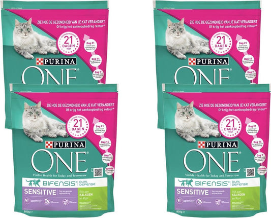  Purina One Sensitive - Kattenvoer - 4 X Kalkoen Rijst 800 G