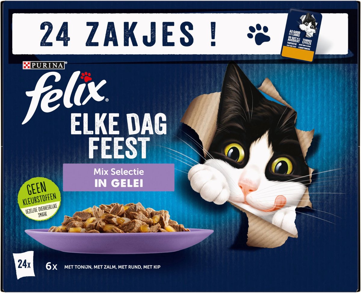  Felix Elke Dag Feest Mix Selectie In Gelei Kattenvoer Nat 4(24-pack)
