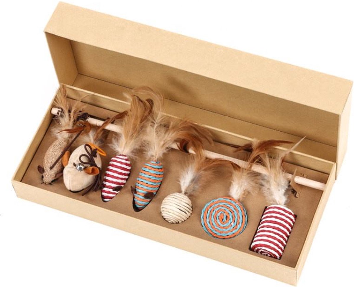  Kattenspeelgoed - Set Met 7 Kattenspeeltjes - Complete Set - Kattenhengel - Speelmuis